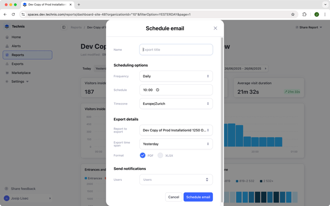 Screenshot of scheduling form
