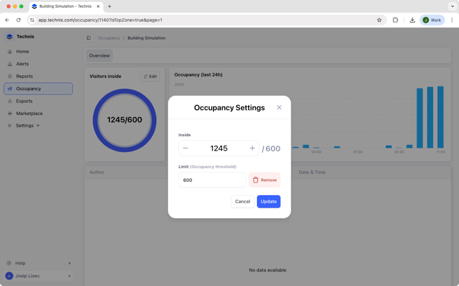 Screenshot of occupancy settings