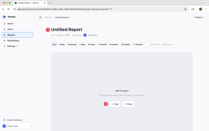 Screenshot of a new report screen